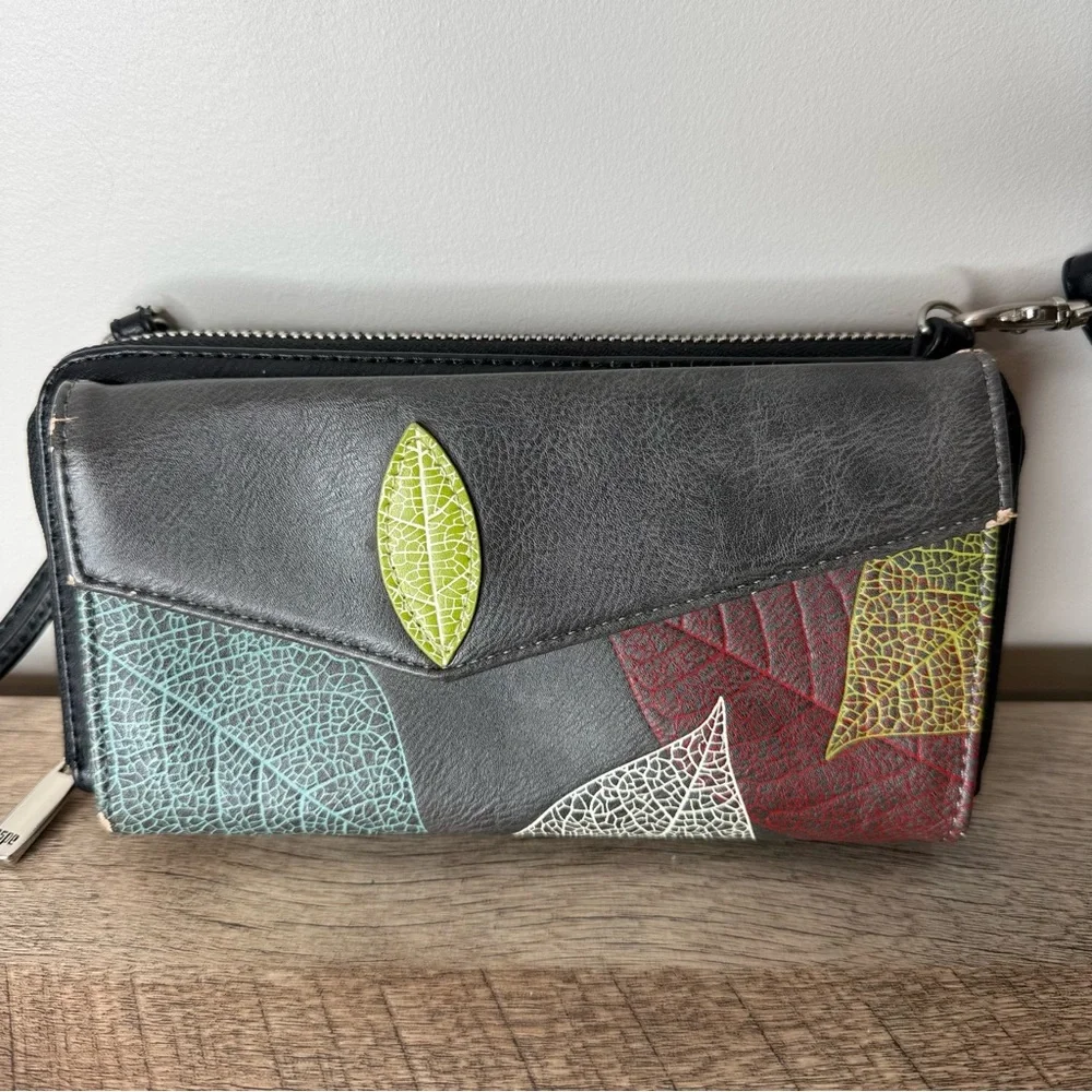 ESPE Vegan Leather Crossbody Convertible Clutch Bag Detachable Strap Leaf Wallet - Picture 3 of 14